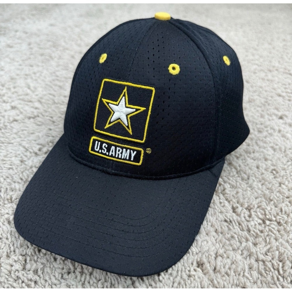 US Army Baseball Cap TLJ Headwear Black Yellow Logo Mesh Adjustable Hat